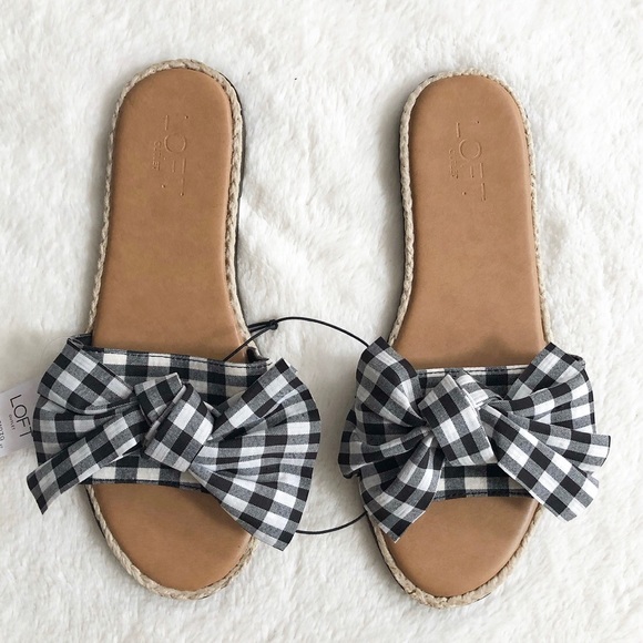SOLD LOFT Outlet | Gingham Bow Slide Sandals *NWT* - Picture 2 of 11